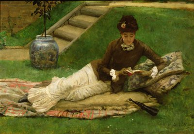 The Novel, A Lady in a Garden Reading a Book by Frank Dicey